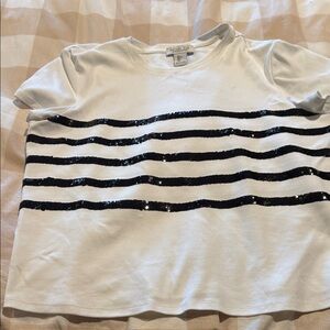 Rachel Zoe White Tee with Black Sequin Stripes
